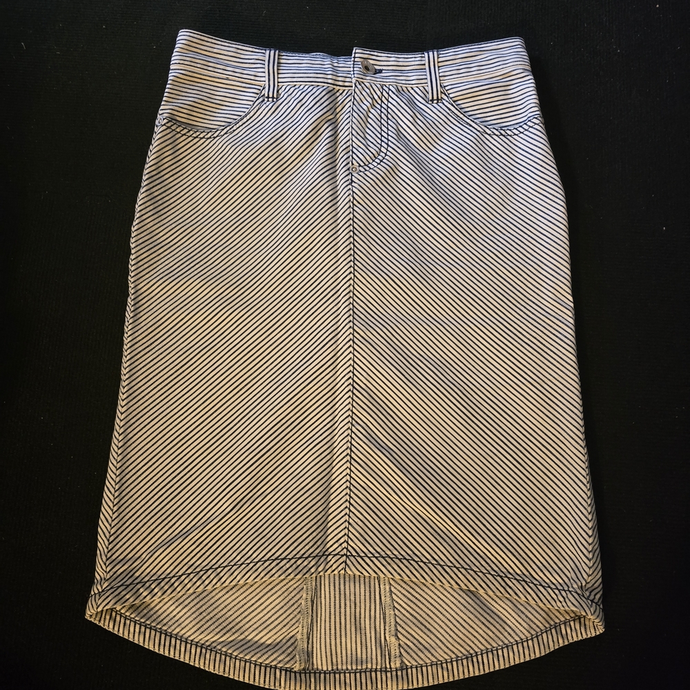 Armani Exchange Black and White Striped High Low Skirt